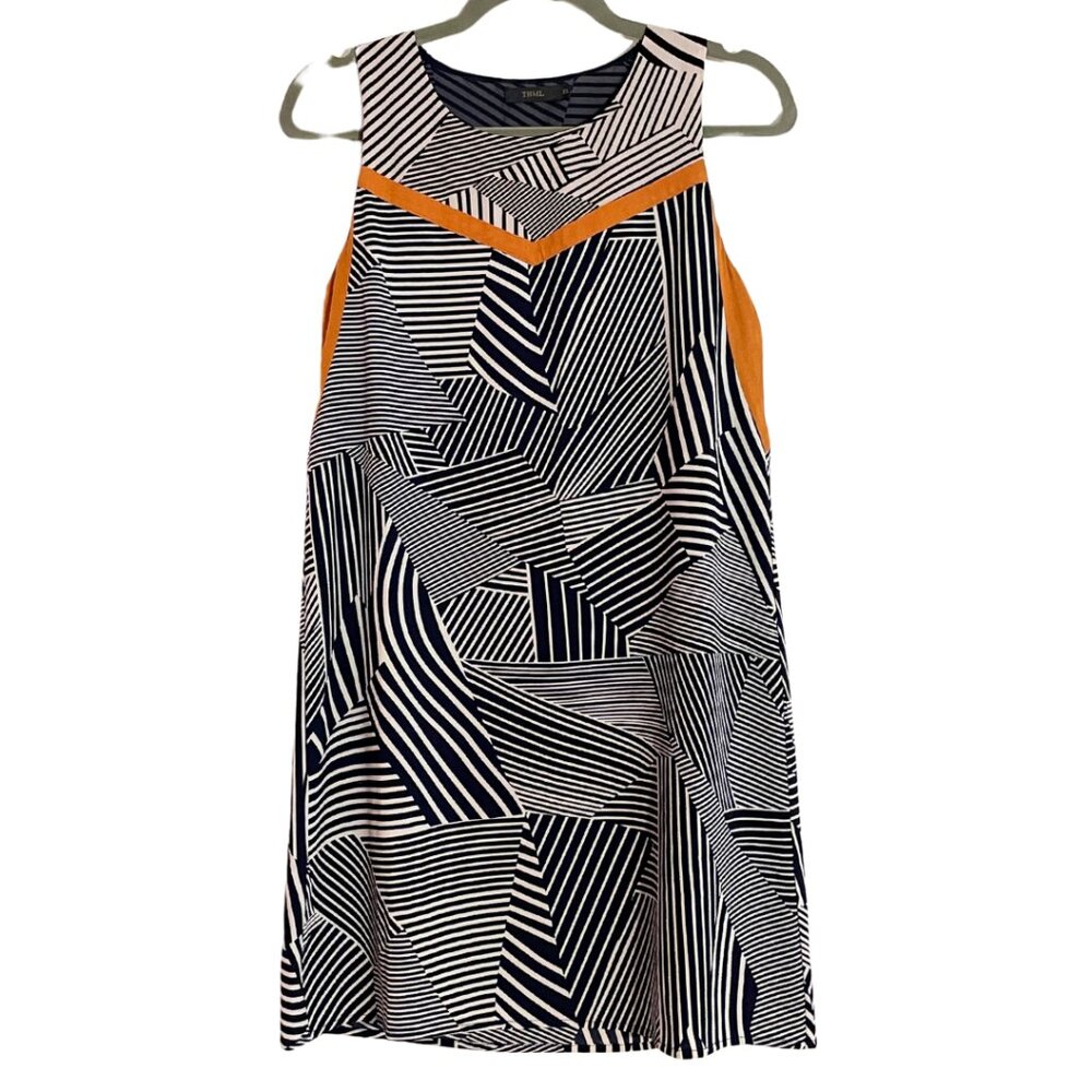 THML | Anthropologie Shift Dress Sheath Sleeveless Dress Navy + White Women's XS